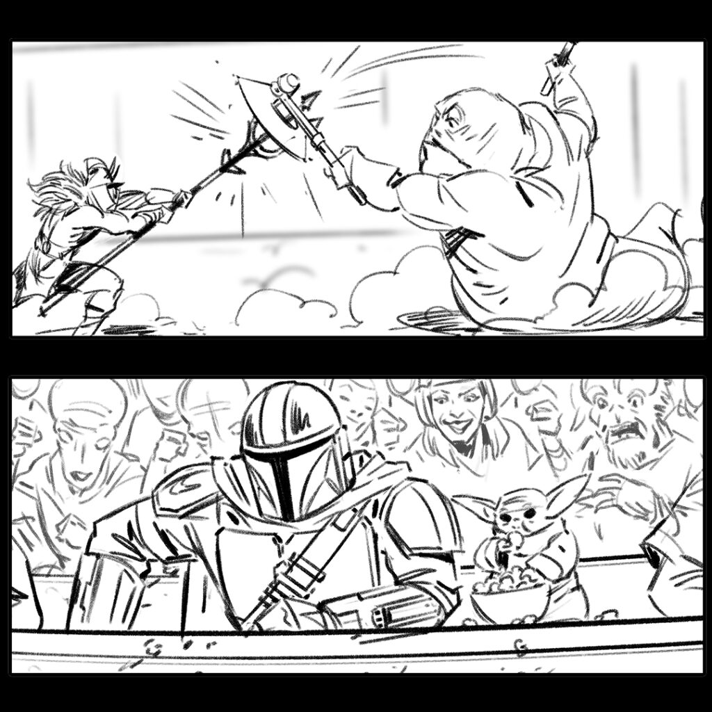 Storyboards from The Mandalorian and Grogu 